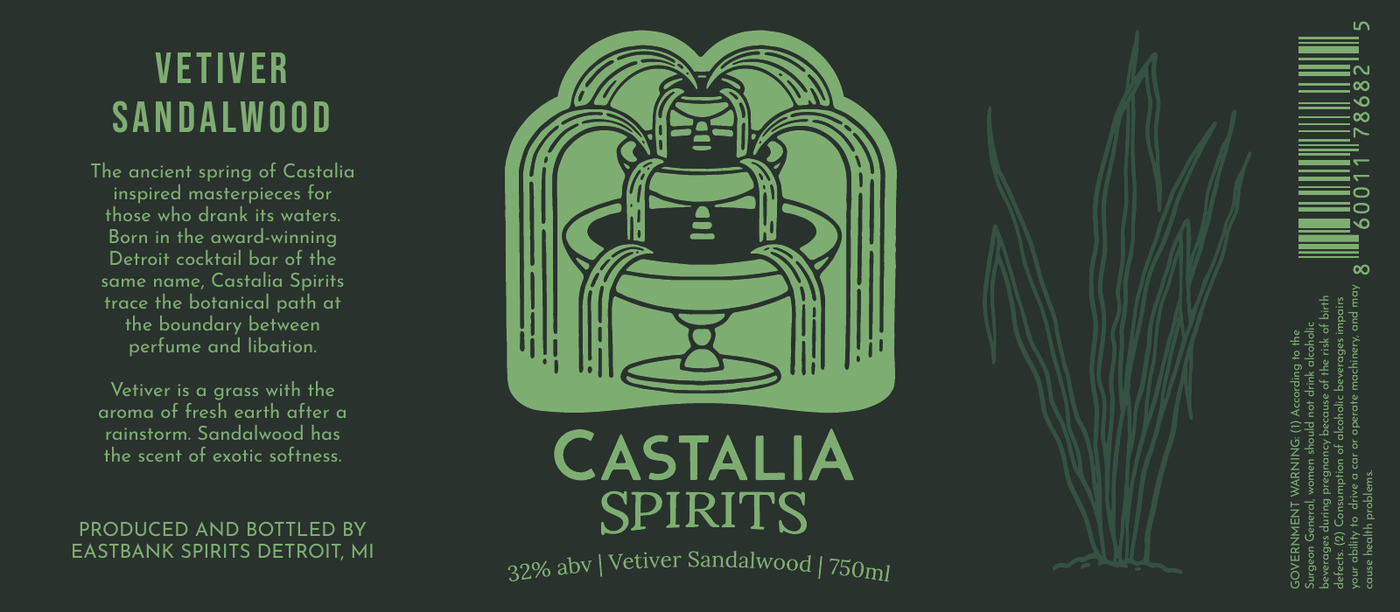 Castalia Spirits Vetiver Sandalwood bottle label